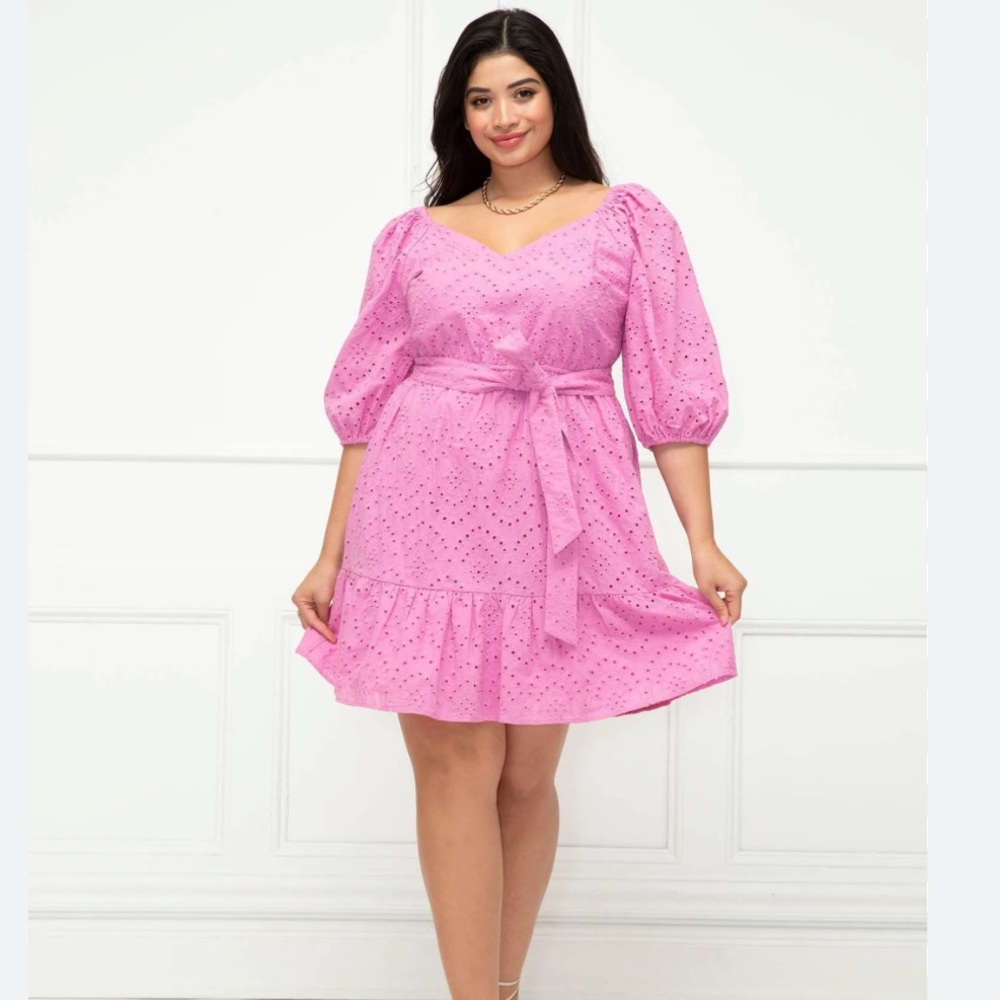 Eloquii Elements Women's Plus Size Belted Eyelet Dress NWT